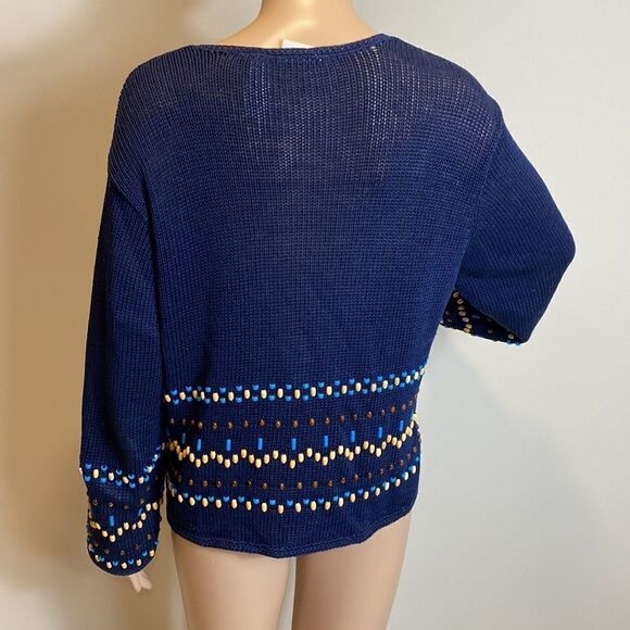 ❤️Last Chance Liz Claiborne navy blue V-neck beaded cardigan sweater Size LP - Picture 4 of 7